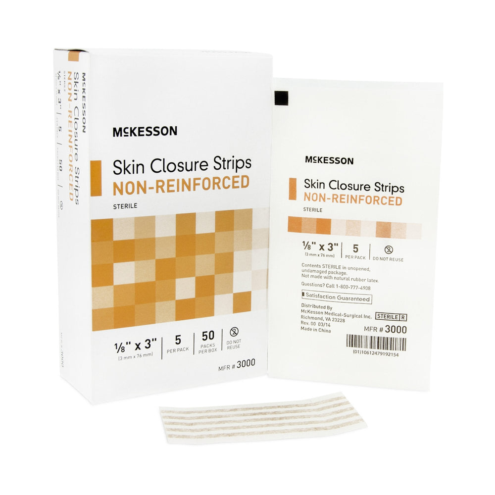 McKesson, Skin Closure Strip McKesson 1/8 X 3 Inch Nonwoven Material Flexible Strip Tan, Box Of 50