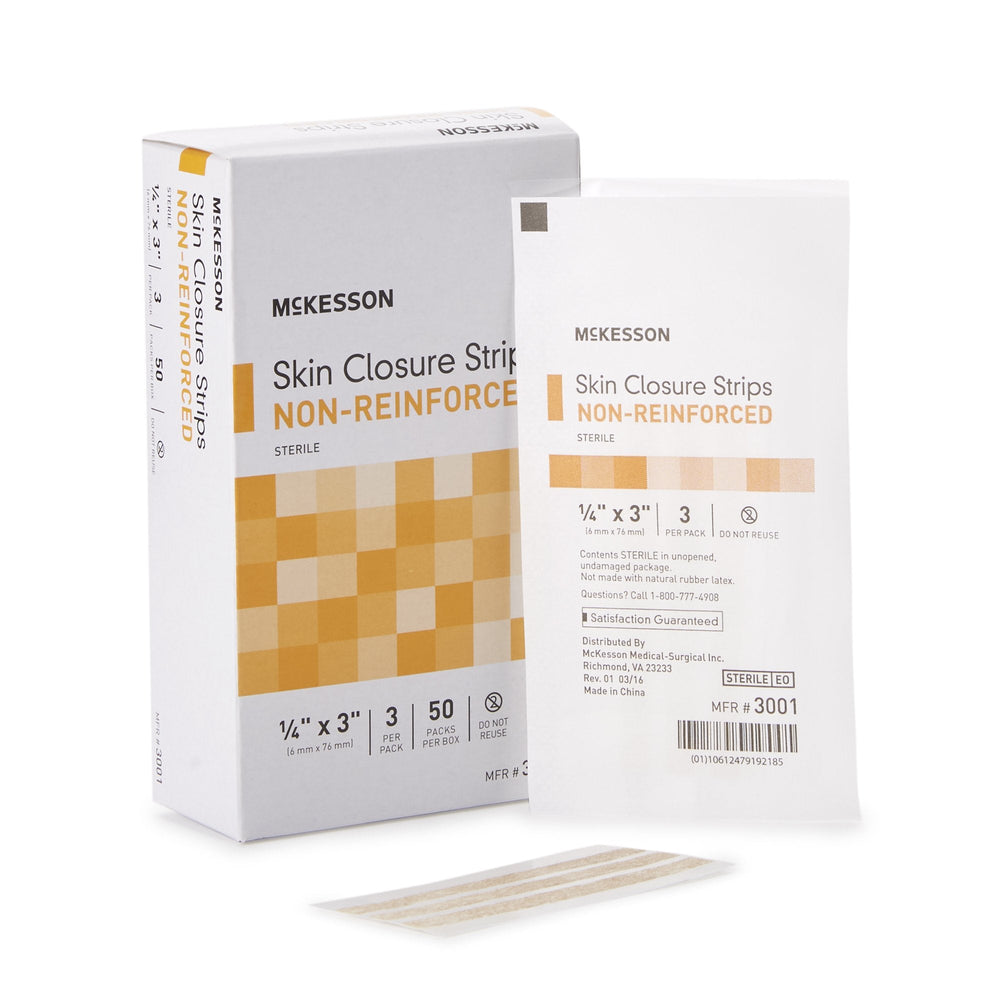 McKesson, Skin Closure Strip McKesson 1/4 X 3 Inch Nonwoven Material Flexible Strip Tan, Box Of 50