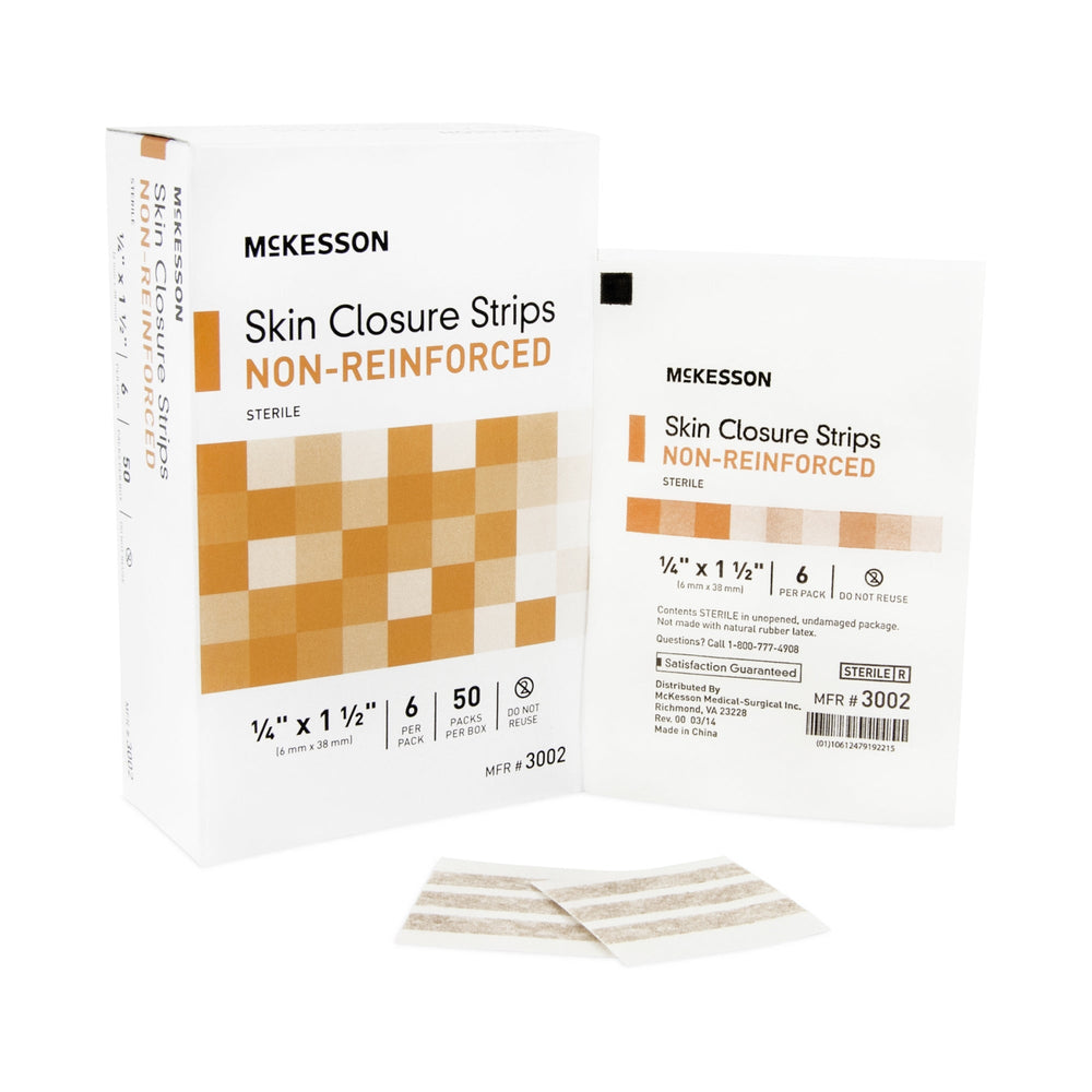 McKesson, Skin Closure Strip McKesson 1/4 X 1-1/2 Inch Nonwoven Material Flexible Strip Tan, Box Of 50