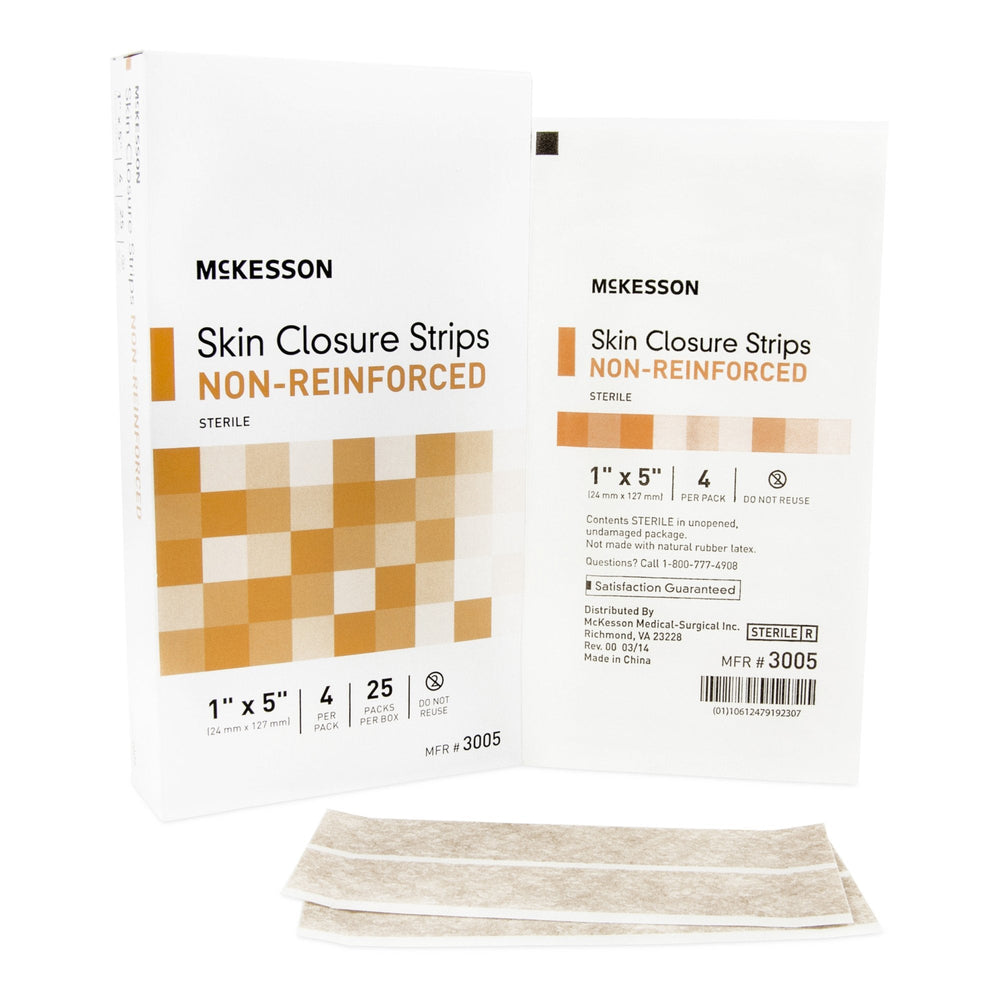 McKesson, Skin Closure Strip McKesson 1 X 5 Inch Nonwoven Material Flexible Strip Tan, Box Of 25