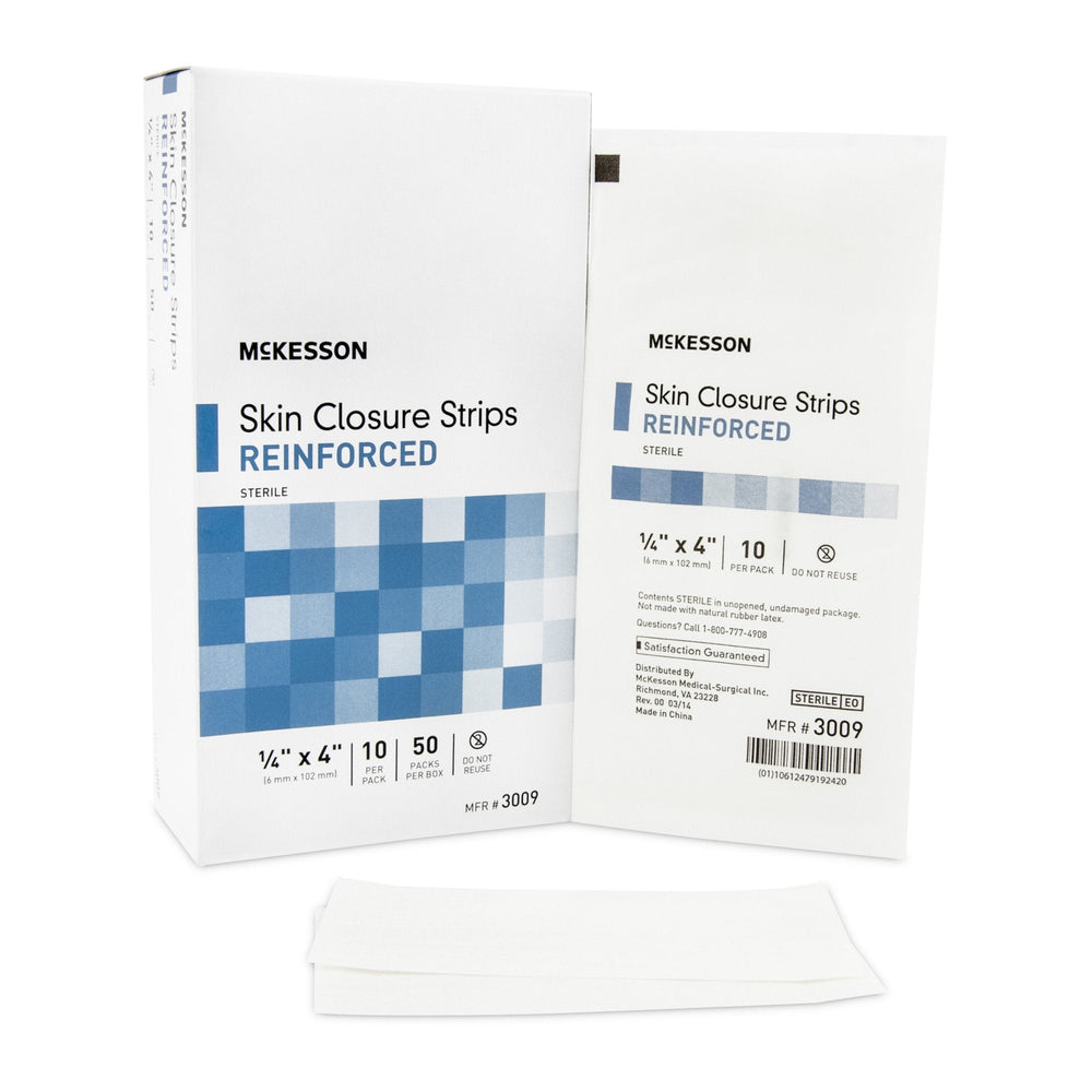 McKesson, Skin Closure Strip 1/4 X 4 Inch Nonwoven Material Reinforced Strip White