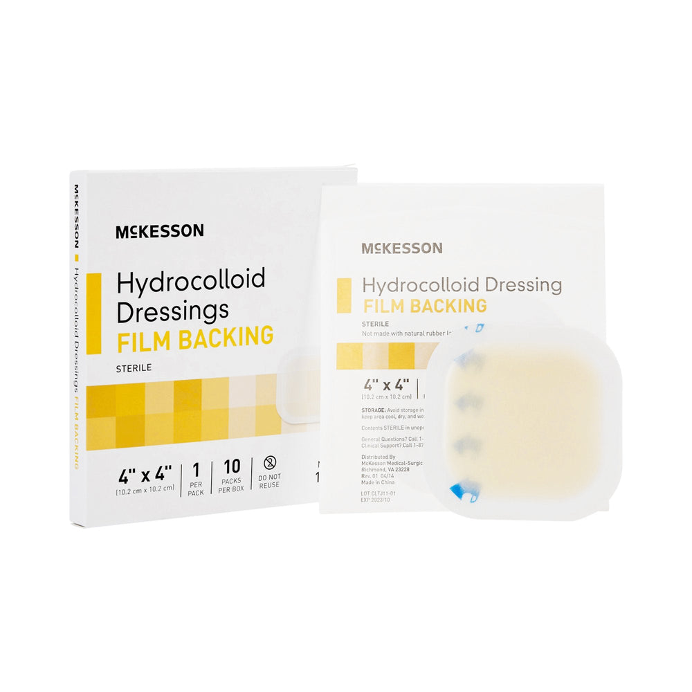 McKesson, Hydrocolloid Dressing Waterproof Film Backing 4 X 4 Inch Square 1887, Box Of 10