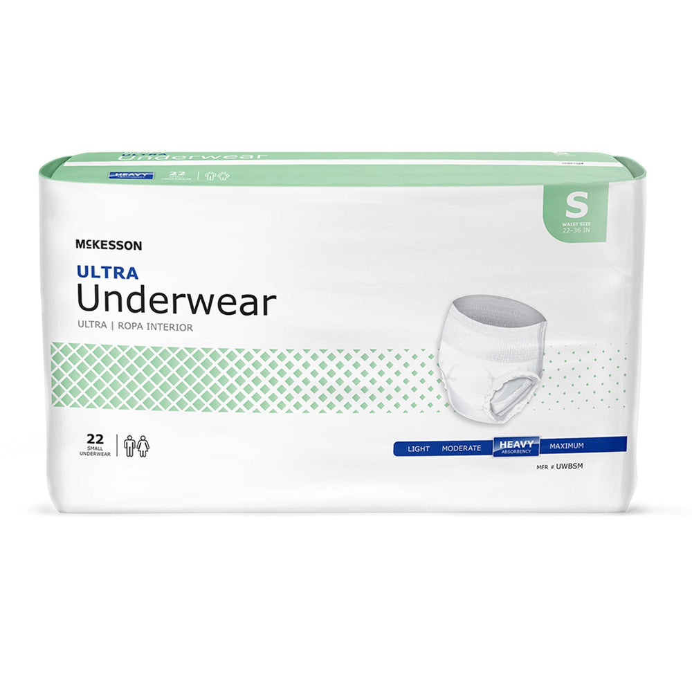 McKesson, Unisex Adult Absorbent Underwear McKesson Ultra Pull On with Tear Away Seams Small Disposable Heavy, Count of 4