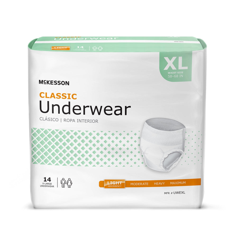McKesson, Unisex Adult Absorbent Underwear Classic Pull On with Tear Away UWEXL, Count of 4