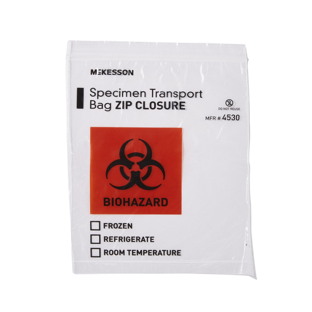 McKesson, Specimen Transport Bag McKesson 8 X 10 Inch Plastic Biohazard Symbol / Storage Instructions Zip Clos, Count of 1000