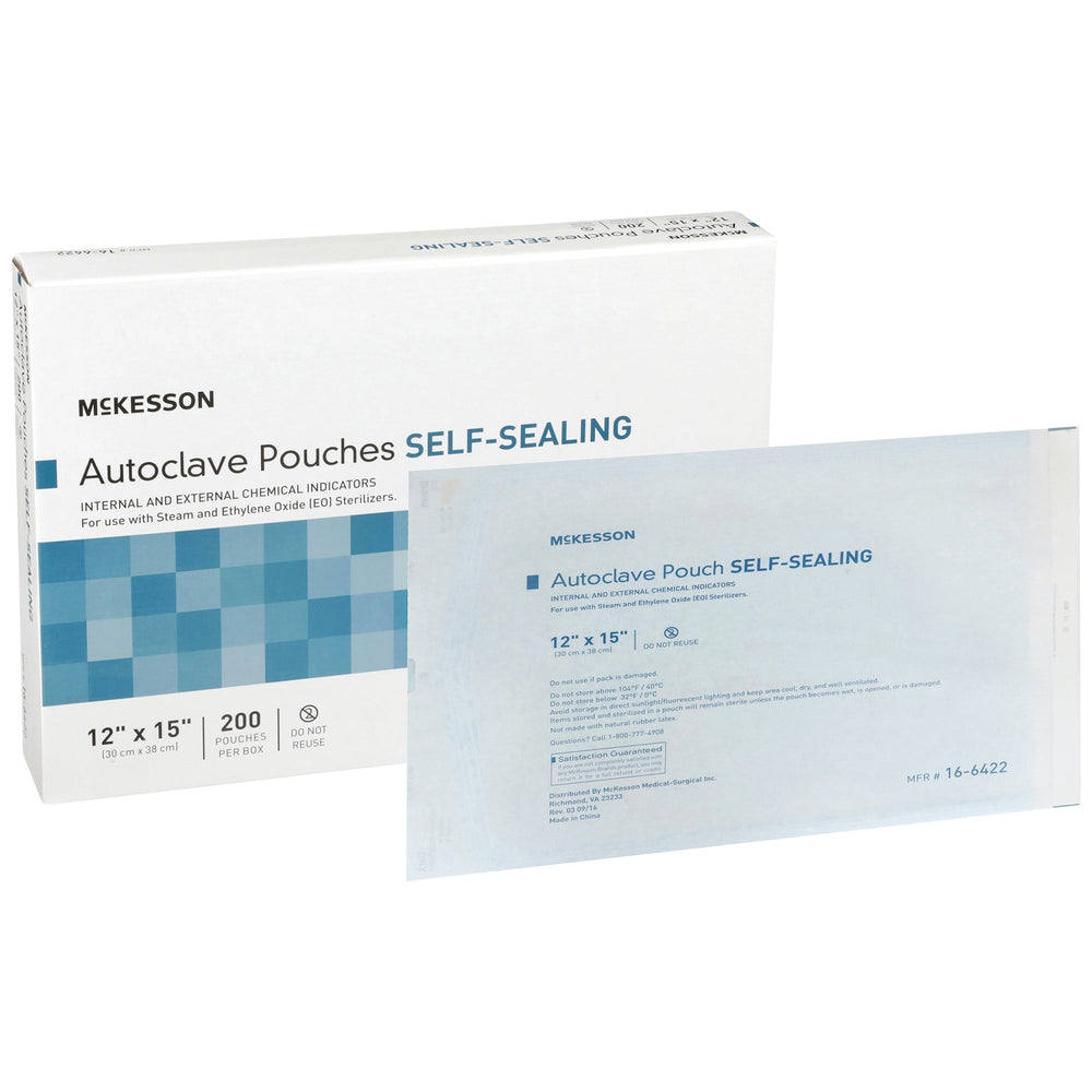 McKesson, Sterilization Pouch Ethylene Oxide EO Gas Steam 12 X 15 Inch 16-6422, Box Of 200