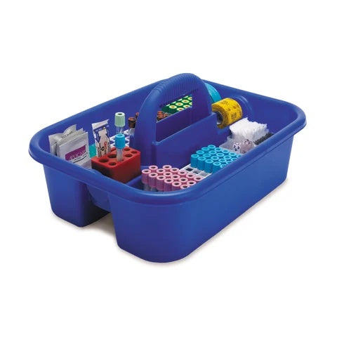 Large Blue Phlebotomy Tote • 13.5"W x 18"L x 7.5"H, With Bin Cups, Tube Racks & Tube Holder