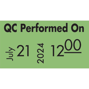 "QC PERFORMED ON" Labels • Fluorescent Green