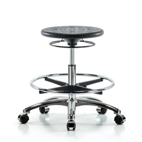 Clean Room Stool, Medium Bench Ht w/ Casters, Black