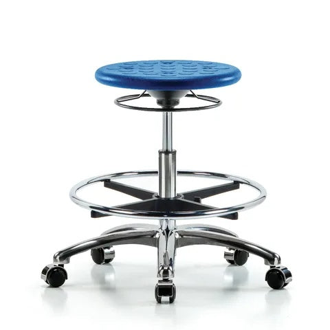 Clean Room Stool, Medium Bench Ht w/ Casters, Blue