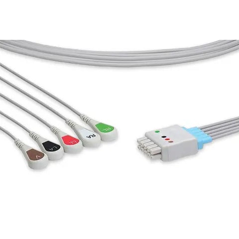 Essential Reusable ECG Leadwires GE Marquette, 5 Lead Snap