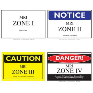 MRI Zone Signs Combo Pack • 1 each of all 4 signs
