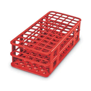 60-Place Tube Rack for 16mm Tubes • 9.6"L x 4.1"W x 2.8"H • Red