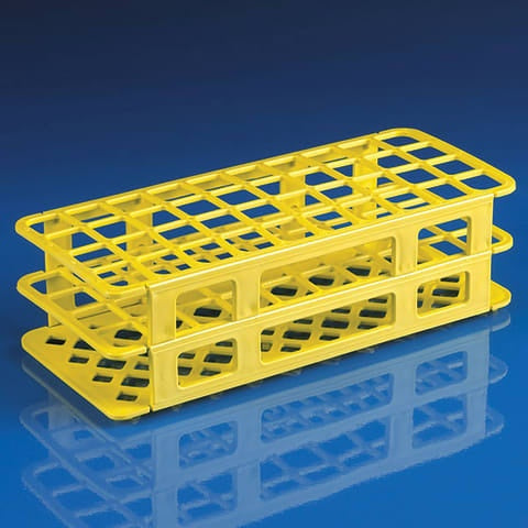 40-Place Tube Rack for 20mm Tubes • 9.6"L x 4.1"W x 2.8"H • Yellow