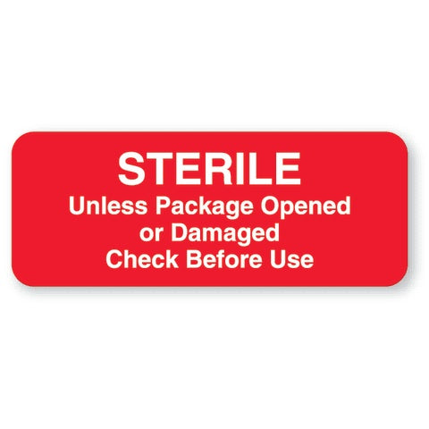 Sterile Unless Opened Labels • Red • 2.25"W x 0.875"H