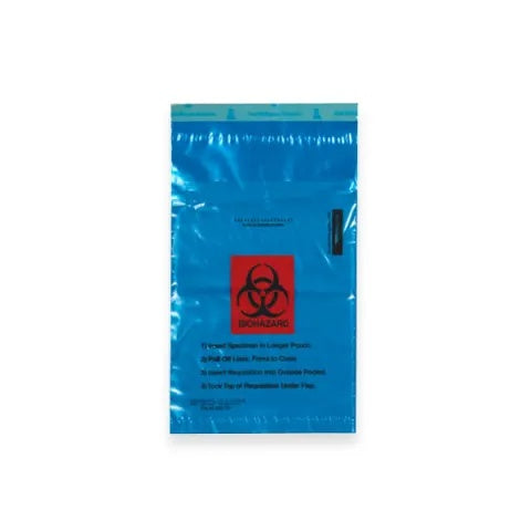 2-Pocket Biohazard Specimen Bags, 6" x 10" • Blue