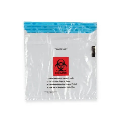 2-Pocket Biohazard Specimen Bags, 10" x 10"