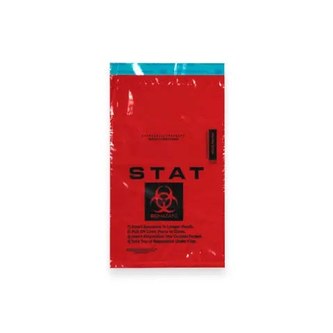 2-Pocket Biohazard Specimen Bags, 6" x 10" • Red STAT