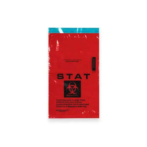 2-Pocket Biohazard Specimen Bags, 6" x 10" • Red STAT