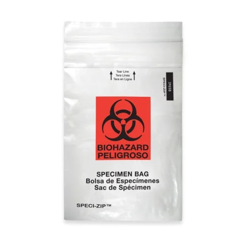 2-Pocket Zip-Closure Biohazard Specimen Bags, 6" x 9" Clear