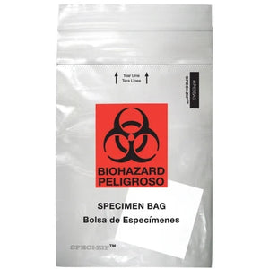2-Pocket Zip-Closure Biohazard Specimen Bags, 6" x 9" Clear with Absorbent Pad