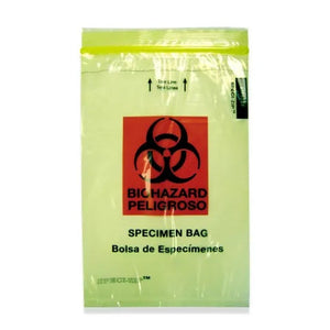 2-Pocket Zip-Closure Biohazard Specimen Bags, 6" x 9" Transparent Yellow