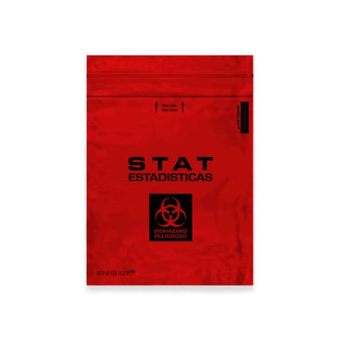 2-Pocket Zip-Closure Biohazard Specimen Bags, 8" x 10" Opaque Red • STAT