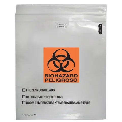 2-Pocket Zip-Closure Biohazard Specimen Bags, 20" x 24" Clear