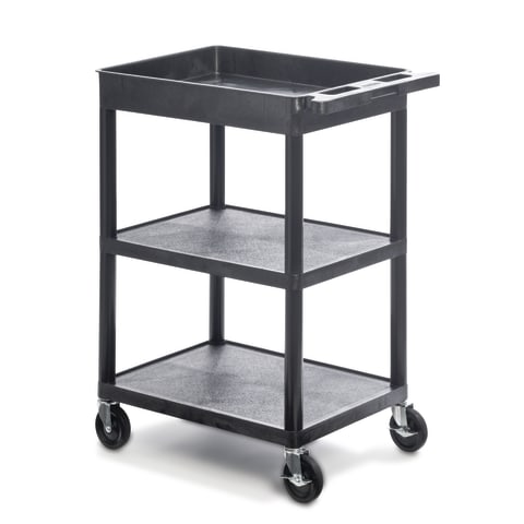 Utility Cart, 1 Tub, 2 Shelves 24?W x 18?D x 37.5?H Black