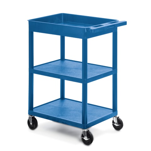 Utility Cart, 1 Tub, 2 Shelves 24?W x 18?D x 37.5?H Blue