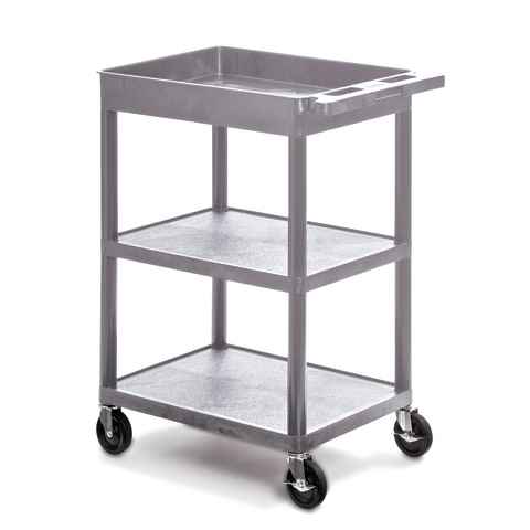 Utility Cart, 1 Tub, 2 Shelves 24?W x 18?D x 37.5?H Grey