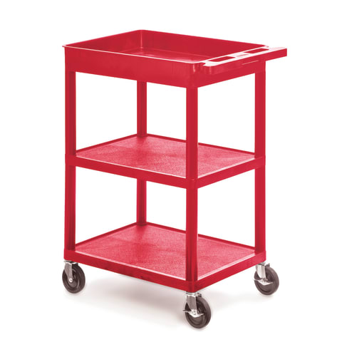 Utility Cart, 1 Tub, 2 Shelves 24?W x 18?D x 37.5?H Red