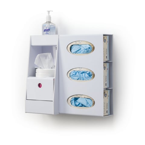 Acrylic Disinfecting Station, With Spring-Loaded Canister Holder 16"W x 5.5"D x 16.25"H White