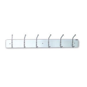 Wall-Mount Metal Rack, 6-Hook • Satin Aluminum • 36"W x 3.75"D x 6.75"H