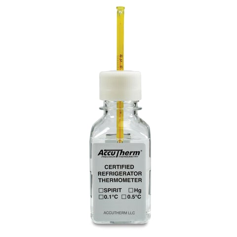 Bottle Thermometer Bio-Safe Glycol/Water • 0.5°C Divisions, Refrigerator • 250mL • -5°C to 20°C