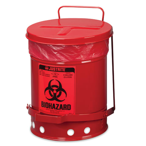 Biohazard Waste Can, 10gal • 13.937"D x 18.25"H • Red