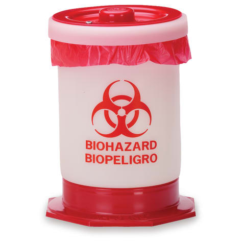 Autoclavable Biohazard Container, 1.5gal with Base • 8.25"Dia x 10.5"H