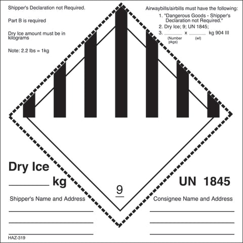 "DRY ICE UN1845" Label • 6"W x 6"H