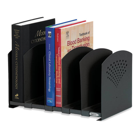 Book Organizer, Book Rack with 4 Adjustable Dividers • 15.5"W x 9"D x 9.5"H