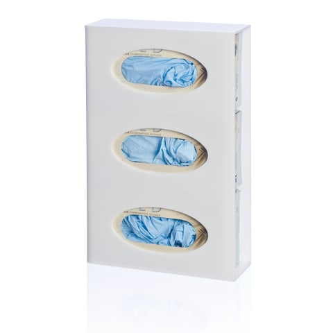 Side-Loading Acrylic Glove Dispenser, Triple • 10.125"W x 4.125"D x 16"H, White