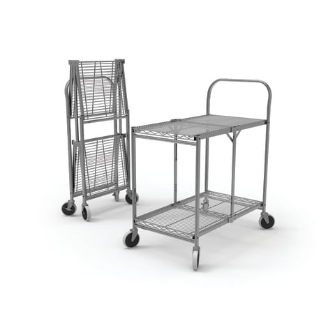 Collapsible Wire Utility Cart 33.75"W x 19.5"D x 39.5"H, Two-Shelf 20.7" Between Shelves