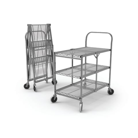 Collapsible Wire Utility Cart 33.75"W x 19.5"D x 39.5"H, Three-Shelf 9.875" Between Shelves
