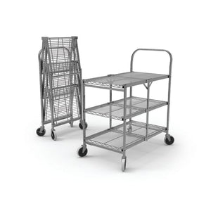 Collapsible Wire Utility Cart 33.75"W x 19.5"D x 39.5"H, Three-Shelf 9.875" Between Shelves