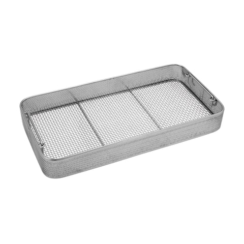 Side Perforated Basket with Wire Base • Drop Handles, 18.9"W x 9.8"L x 2"H