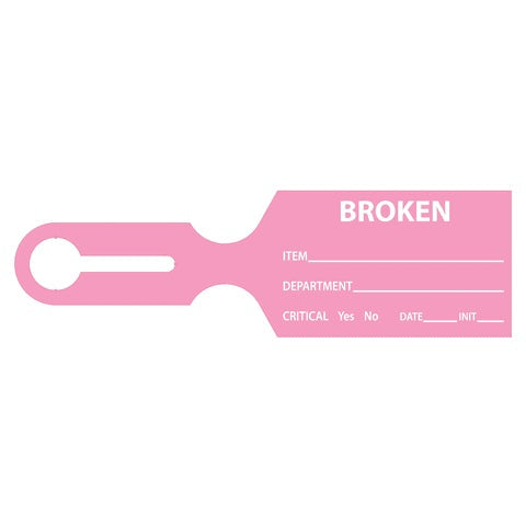 Tray Tag 2.5"W x 8.5"L, "BROKEN" • Pink