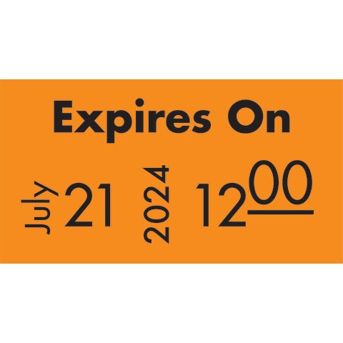"EXPIRES ON" Labels • Fluorescent Orange