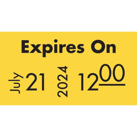“Expires On” Labels • Dispenser Roll • 2,500/roll, 8 rolls • Yellow