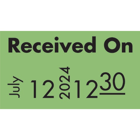 “Received On” Labels • Dispenser Roll • 2,500/roll, 8 rolls • Fluorescent Green