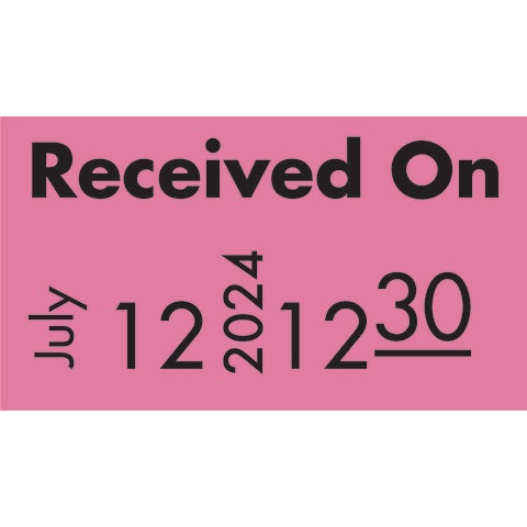 “Received On” Labels • Dispenser Roll • 2,500/roll, 8 rolls • Fluorescent Pink