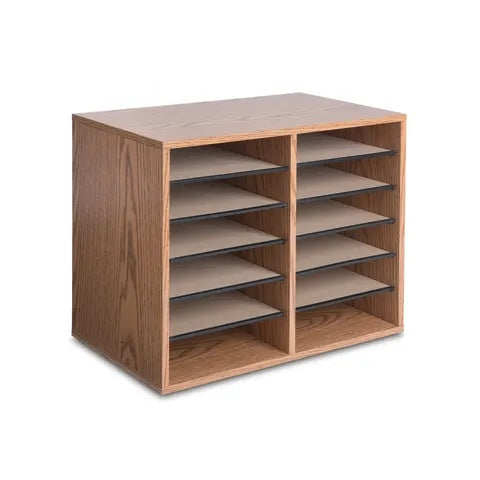 Adjustable Desktop Organizer w/12 Compartments, Medium Oak